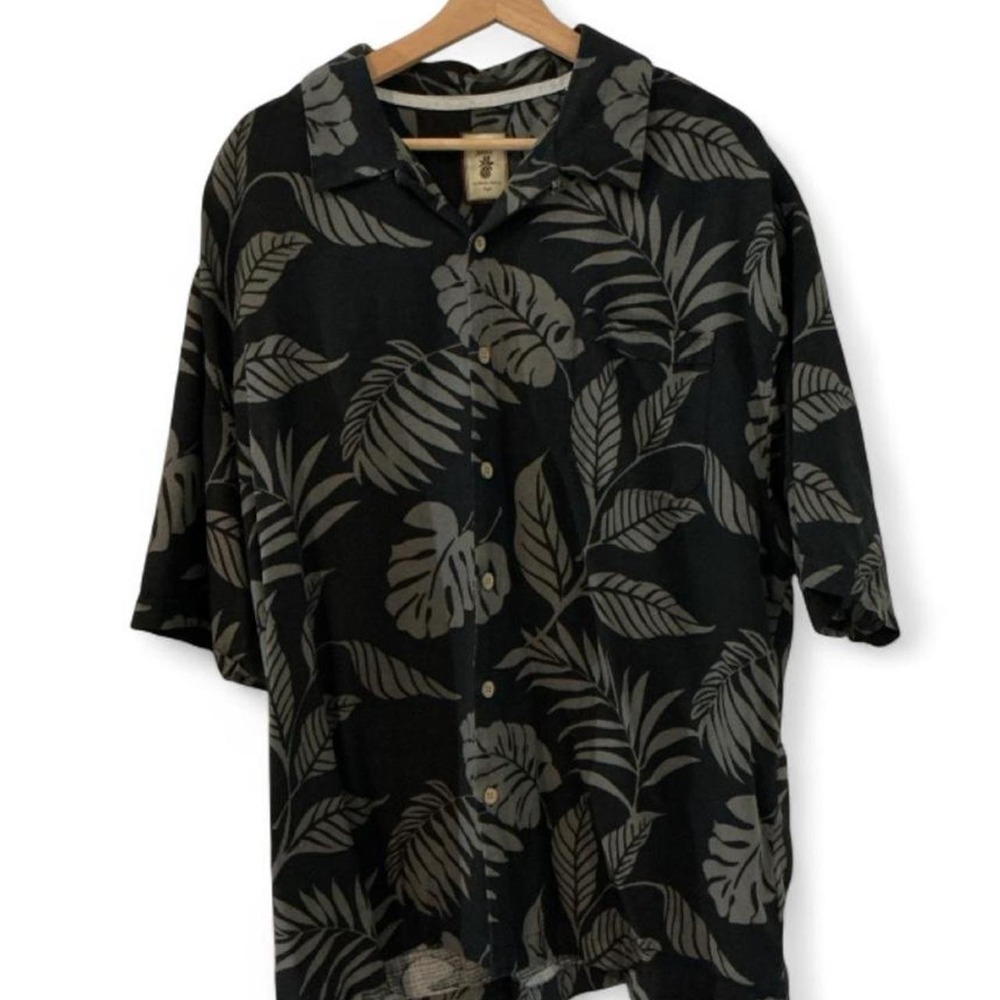 Jamaica Jaxx Button Front Mens XXL Black Tropical Silk Hawaiian Shirt Excellent‎